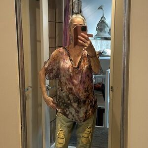 Haute Hippie Purple and Brown Sheer Blouse